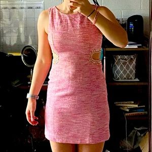Lily Pulitzer Pink Tweed Bedazzled Cut Out Dress